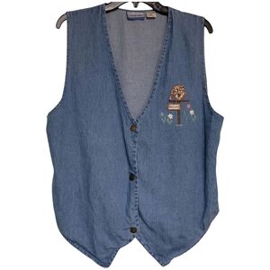 Faded Gear VTG Women's Denim Vest, Embroidered Cat, XL